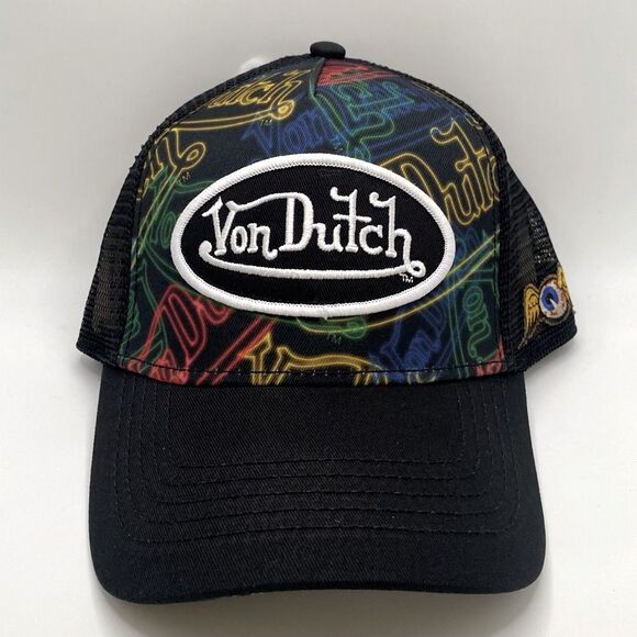NWT New! VON DUTCH NEON LOGO BLACK TRUCKER HAT. OS. Streetwear Y2K Unisex - Picture 2 of 9